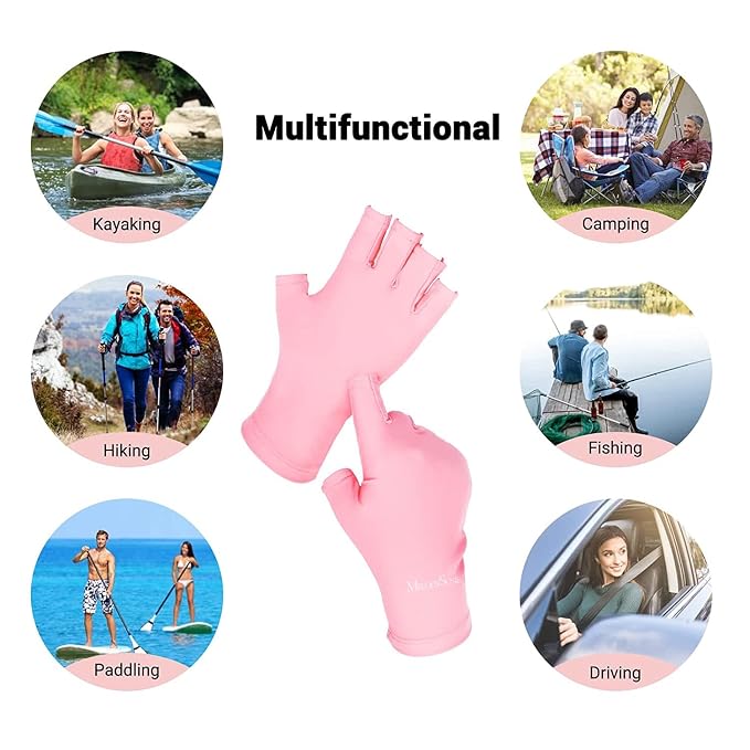 MelodySusie Premium Fingerless Protection UV Gloves for Gel Manicures | UPF50+ UV Blocking Fabric, Protect Hands from Sun and Nail Dryer Harm,Unisex for Salon & Home Gel Manicure,Pink