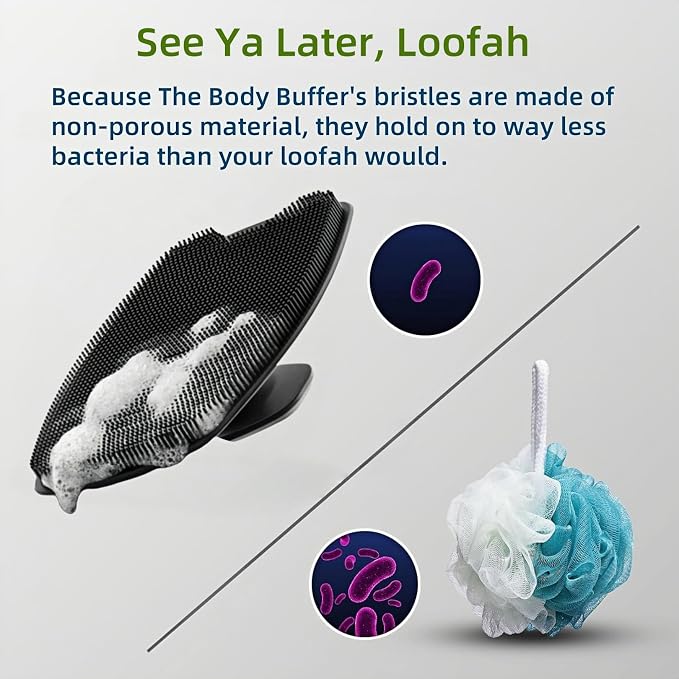 Food-Grade Silicone Body Scrubber, Shower exfoliating Brush, 2 Pack | Highly Elastic Bristles Handheld Brush for Shower, Lather Well and Gentle Exfoliating, for Women and Men, Black & Gray