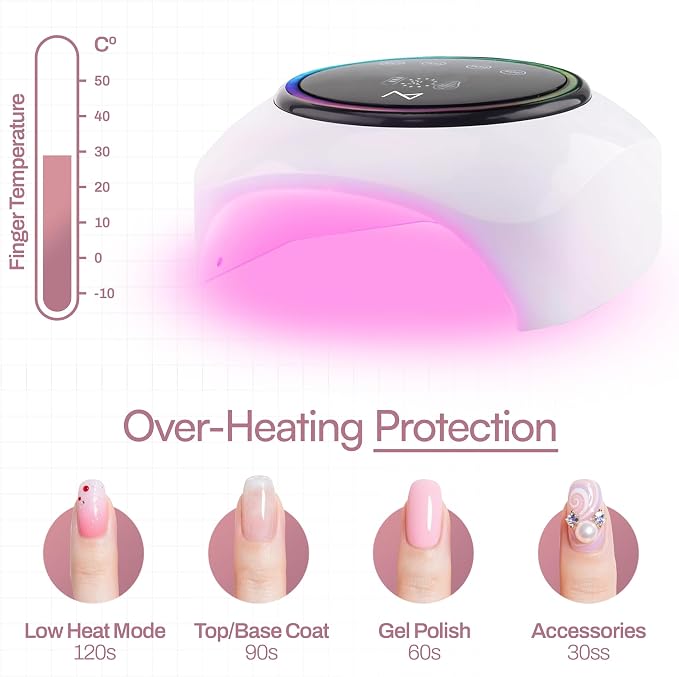 M - HaloLite LED Nail Curing Lamp 98W, 32 LEDs, Wireless Rechargeable with 5200mAh Battery, Fast UV/LED Gel Nail Dryer for Salon & Home Use, Long-Lasting, Portable, Cordless Design (Pink)