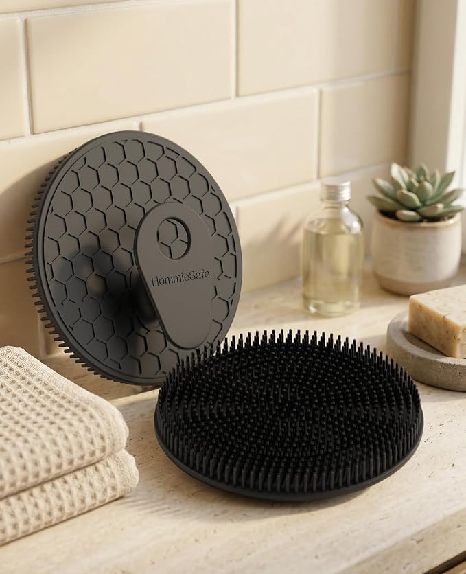 Soft Silicone Shower Brush Body Wash Bath Exfoliating Skin Massage Scrubber | 2 Pack Dry Skin Brushing Glove Loofah, Fit for Sensitive and All Kinds of Skin(Mint+Black)