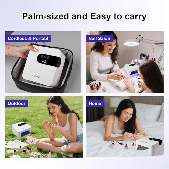 JODSONE U V Nail Lamp Rechargeable Portable with 3 Timers and LCD Display Screen for Nail Dryer Gel White