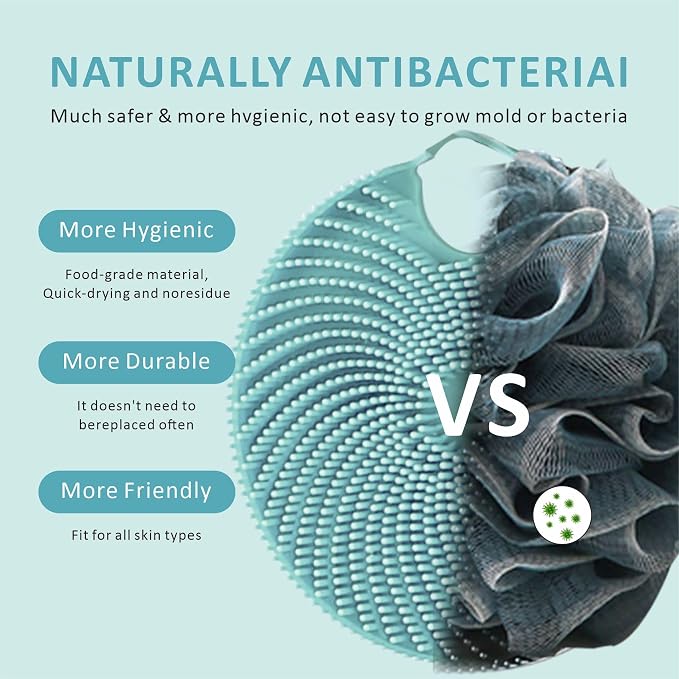 Silicone Body Scrubber Shower Brush,Super Exfoliating Body Brush with Non-Slip Strap-Effective Showering Exfoliation and Gentle Massage for Men Wome,Durable Use Brush (Dark Green)