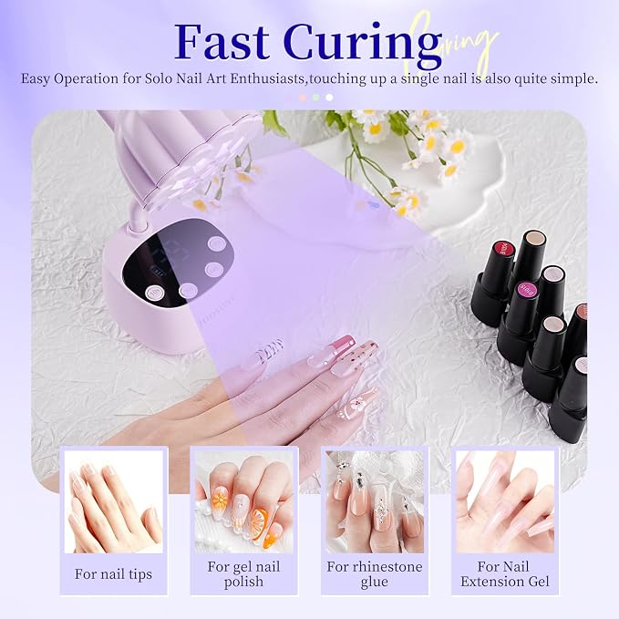 JODSONE Rechargeable Fast Curing U V Nail Lamp -Cordless Portable and Flexible Gooseneck for Gel Polish, Auto Sensor & 4 Timers Lavender Purple