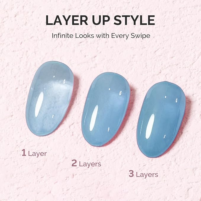 MelodySusie Blue Gel Nail Polish, 0.5Fl.oz Jeweliver Jelly Gel Polish Translucent Plastel Haze Blue Neutral Color Soak Off UV LED Gel Polish Nail Art Design Manicure Salon DIY At Home JP53