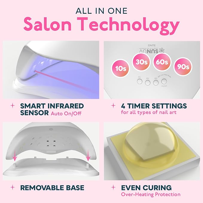 SUNUV UV Light for Gel Nails,LCD Display with 4 Timer LED Nail Lamp,SUN5 | 10/30/60/90s 4 Timer for All Gel Polish,Over-Temperature Protection, Smart Sensor Larger Chamber with Removable Base