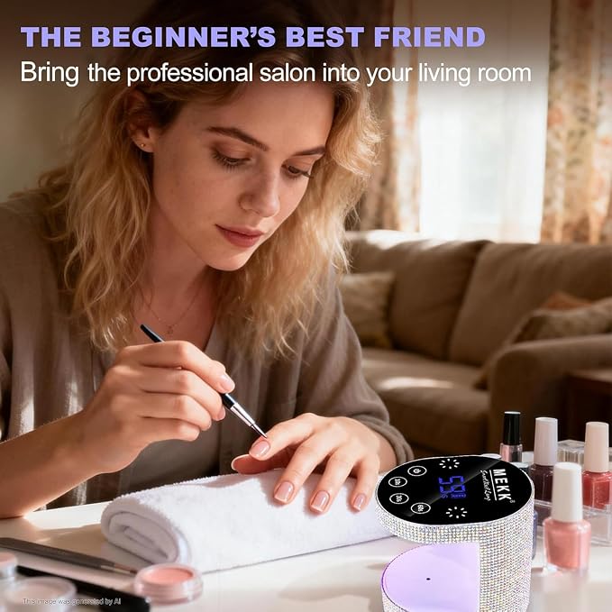 MEKK Mini UV Light for Gel Nails, 24W Cordless Flash Cure Nail Lamp | Flash cure, Auto Sensor, 4 Timers (10/30/60/90s), Portable, USB-C, for Home & Travel & Salon,Sparkling Silver Diamond
