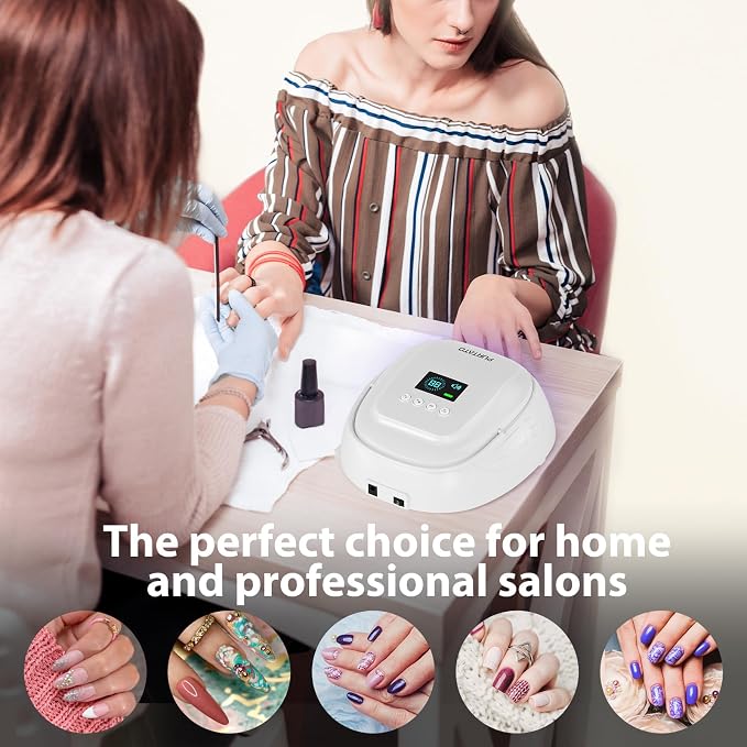 Purtato 126W Cordless Rechargeable UV LED Nail Lamp with Large Space, Handle and Foot Rest, Fast Curing Gel Nail Dryer with 4 Timers for Salon and Home (White)