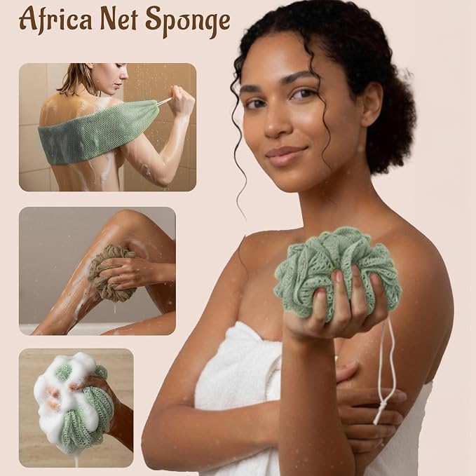 Yiclick African Net Sponge Authentic with Knots - Exfoliating Washcloth Towel, Back Scrubber for Shower Bath, Exfoliating Body Scrubber Exfoliator, African Rags Wash Cloth Loofah Lufa Sponge