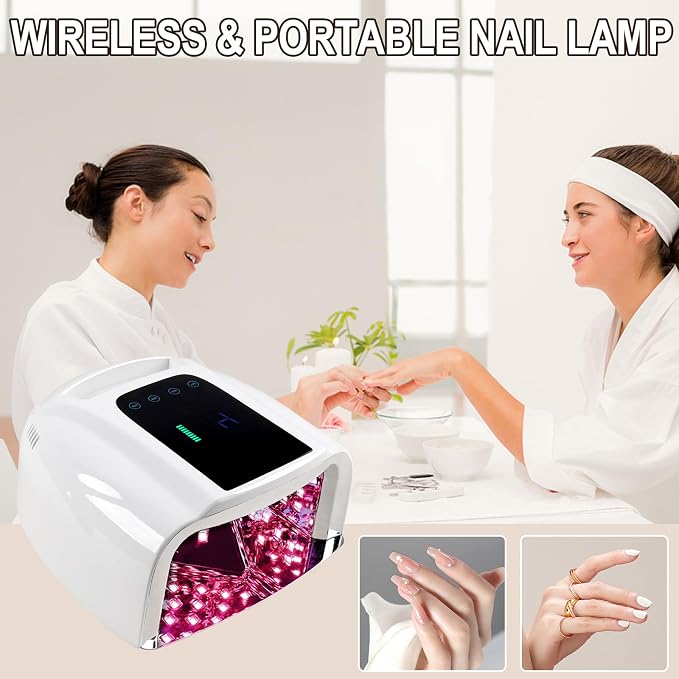 96W Rechargeable UV LED Nail Lamp, Cordless UV Light for Nails with LCD Display Auto Sensor, 4 Timer Setting and Smart Sensor Nail Dryer,Nail Cure Light with Removable Bottom(White)