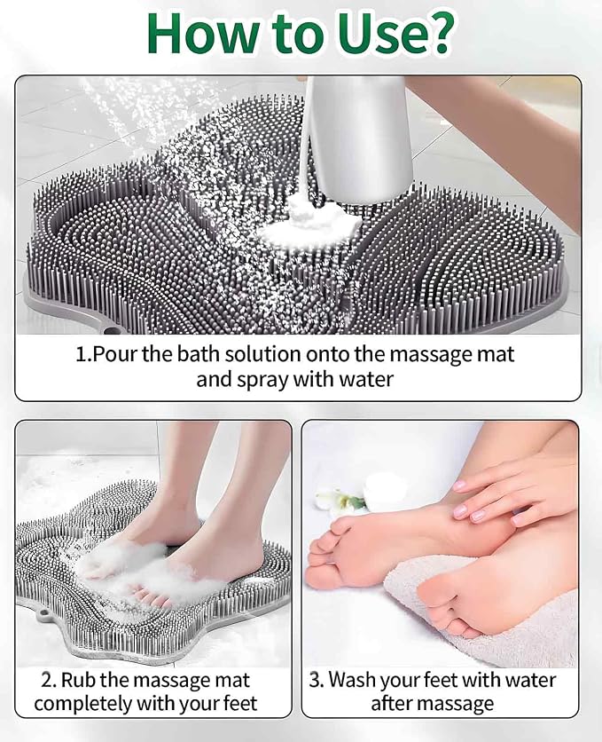Silicone Shower Foot Scrubber, Shower Feet Mat with Non Slip Suction Cups, Foot Brush Pad