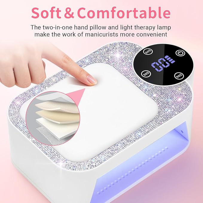 Cordless UV LED Nail Lamp with Arm Rest, Rechargeable Wireless Gel Polish Dryer for Mobile Tech, 2-in-1 Portable Curing Light with Soft Hand Pillow, High Capacity Battery, White