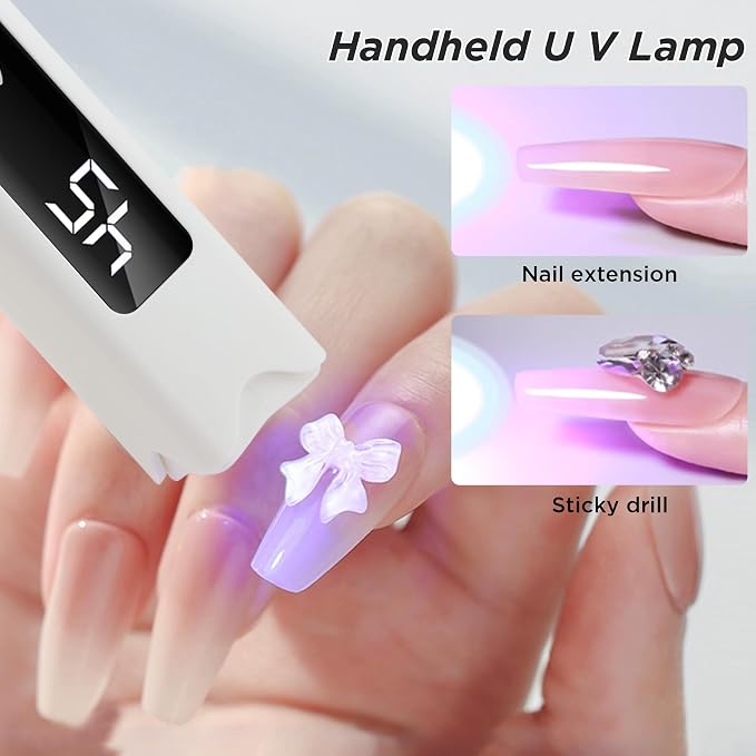 qunzhao Mini Nail Lamp for Gel Nails, Flash Cure for Press-On Nails, Rechargeable UV LED Light, Portable Nail Dryer with Timer for Quick Fix & Travel, White