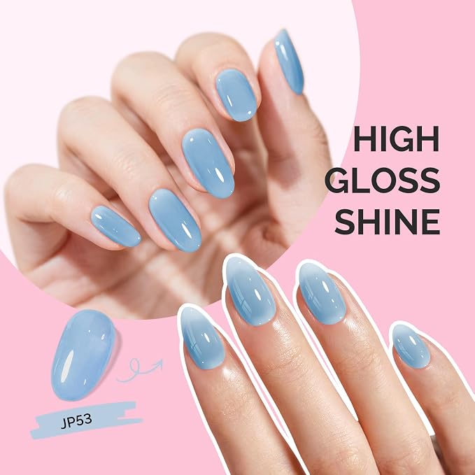 MelodySusie Blue Gel Nail Polish, 0.5Fl.oz Jeweliver Jelly Gel Polish Translucent Plastel Haze Blue Neutral Color Soak Off UV LED Gel Polish Nail Art Design Manicure Salon DIY At Home JP53