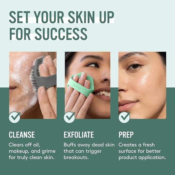 Sud Scrub® Antimicrobial Silicone Face Scrubber, 1 Pack, Gentle Face Exfoliator for Sensitive Skin, Eco Friendly Facial Cleansing Brush, Exfoliating Face Brush for Men and Women (Mint)