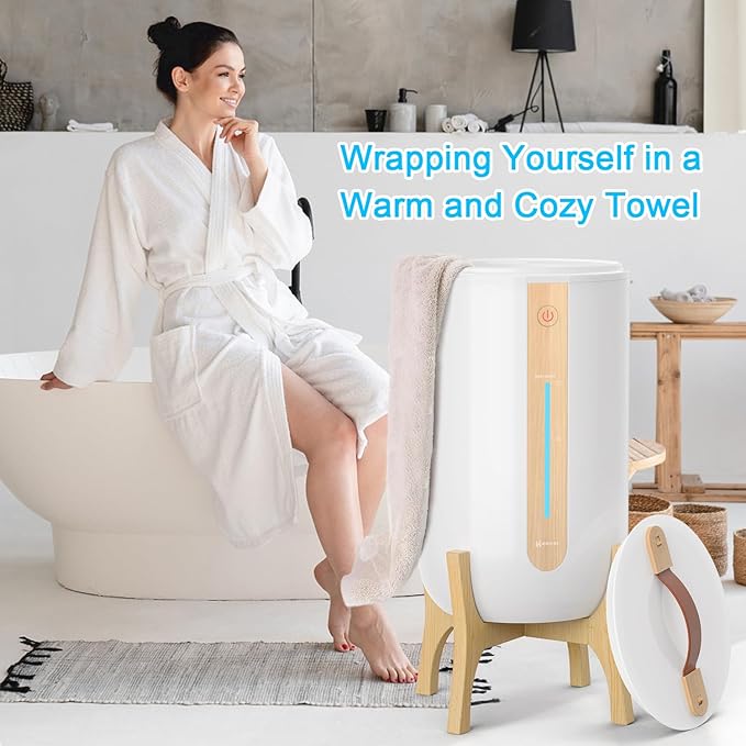 Keenray Towel Warmer for Bathroom, Towel Warmer Bucket with Heating Progress Bar, Fragrance Disc Holder, Leather Handle, Auto Shut-Off Towel Bucket Fits Up to Two 40" x 70" Towels, Blankets White
