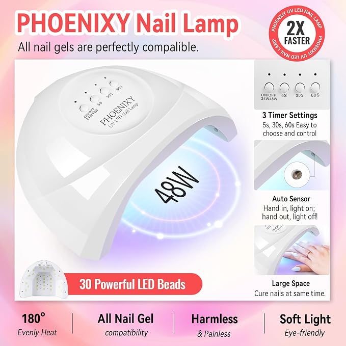 phoenixy 86Pcs Gel Nail Polish Kit with U V Light and Nail Drill, 44 Color Gel Polish Starter Kit with 6pcs Top Base Coat Manicure Tools Complete Nail Set Gifts for Women