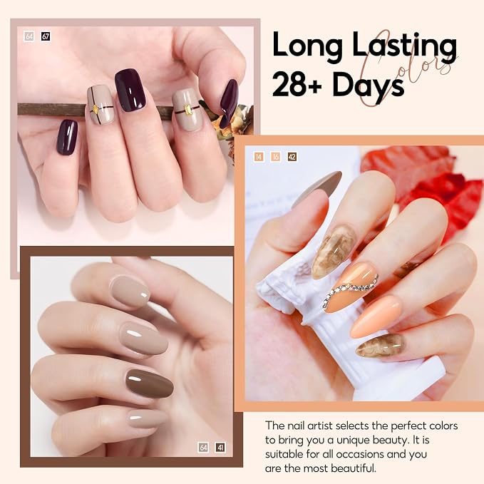 Peacecolor Fall Gel Nail Polish Set, 26PCs Gel Polish Kit 20 Colors Glitter Brown Red Orange 5PCs Matte/Glossy/Glitter Top Base Coat Nail Files Manicure Starter Kit Gifts for Women