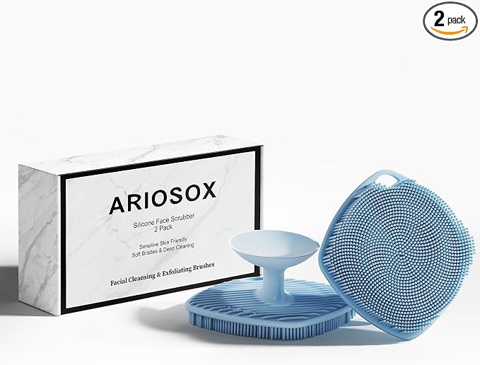2 Pack Face Scrubbers, Silicone Face Scrubber Soft Bristles, Gentle Lather, Exfoliating & Deep Cleaning for Sensitive Skin, Giant Suction Cup Stick Securely, Easy to Store (Blue)