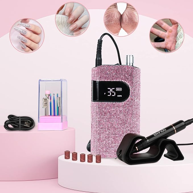 Lavinda UV Nail Lamp 54W, Cordless Gel UV Led Nail Lamp for Gel Nail Polish & 35000RPM Electric Nail File for Acrylic Gel Nails, Cordless Portable Nail Drill