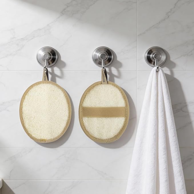 HILLSPRING Natural Loofah Pad, Exfoliating Body Scrubber, 2-Pack (Brown) | Double-Sided, Oval, Eco-Friendly, for Bath Shower SPA, Fast Drying