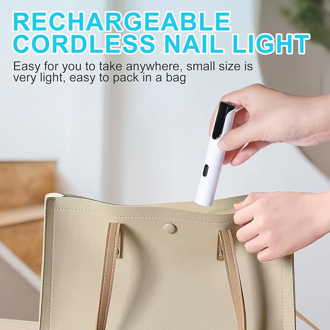 Handheld UV Light for Gel Nails, White Gel Light for Nails Cordless Nail Lamp with LCD Display Fast & Even Curing for All Gel Types Rhinestone Glue Decoration DIY at Home Salon, Travel