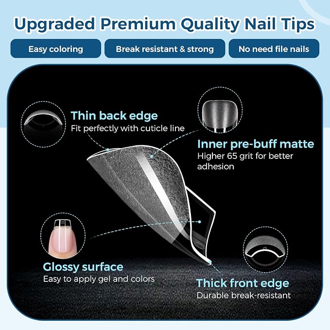 TOMICCA Extra Short Coffin Nail Tips, 240pcs 15 Sizes, Soft Gel Tips | Half Matte Pre-Shaped Full Cover Clear Fake Nails, Acrylic Press on Nails for Extension, Beginners and Professional Salon