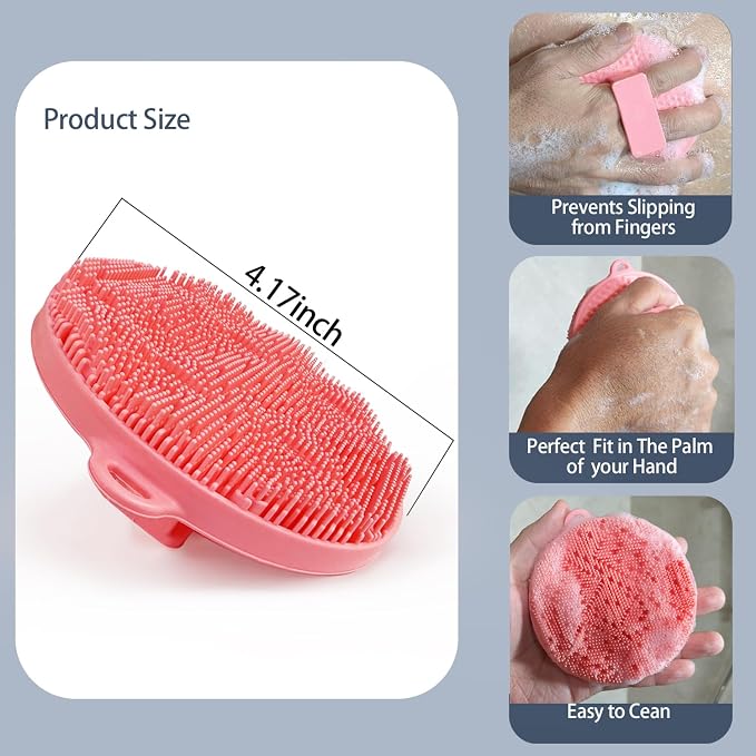Silicone Body Scrubber-Silicone Shower Brush for Gentle Exfoliating & Lathering with Body Scrub & Wash, Durable & Hygienic, Deep Cleansing Exfoliator for All Skin Types - Shower Essential (1Pack.Pink)