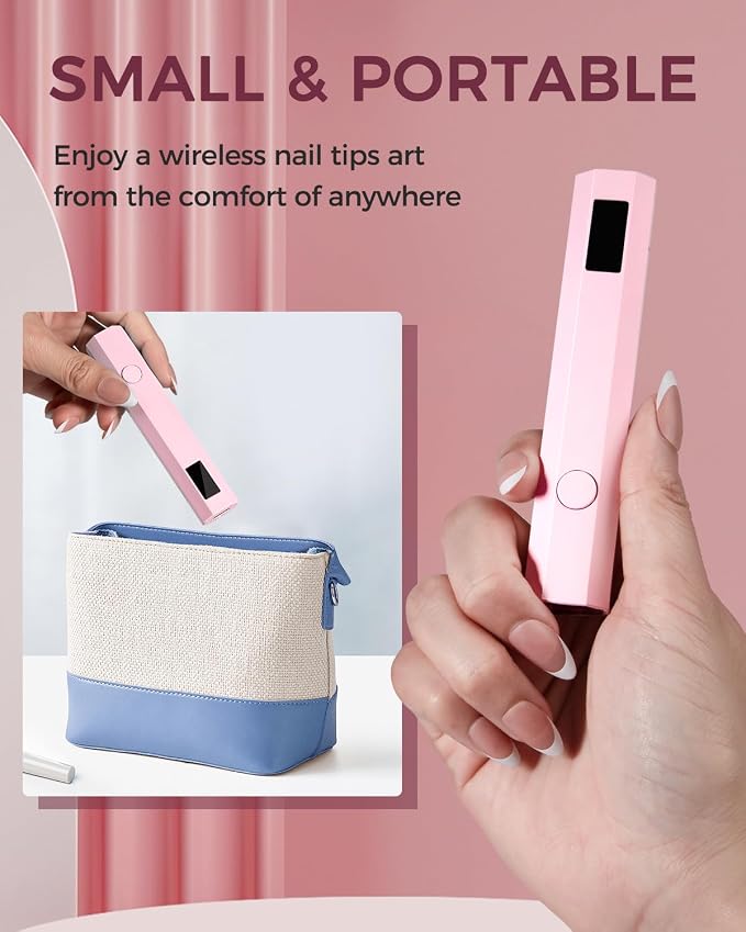 mlogiroa UV Nail Light Handheld UV Light for Nails | 3W Portable Led Lamp with 2 Timer Settings 20/60s for Gel Polish Home DIY Salon Women Pink