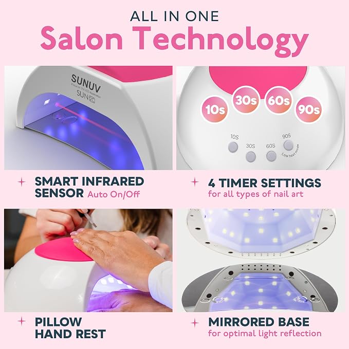 SUNUV UV Light for Gel Nail, Professional UV LED Nail Lamp SUN2C Rose | 4 Timer Settings, 33 LEDs, Fast Curing Lamp, Auto Sensor, Removable Base, Compatible with All Gel Polish, Home & Salon Use