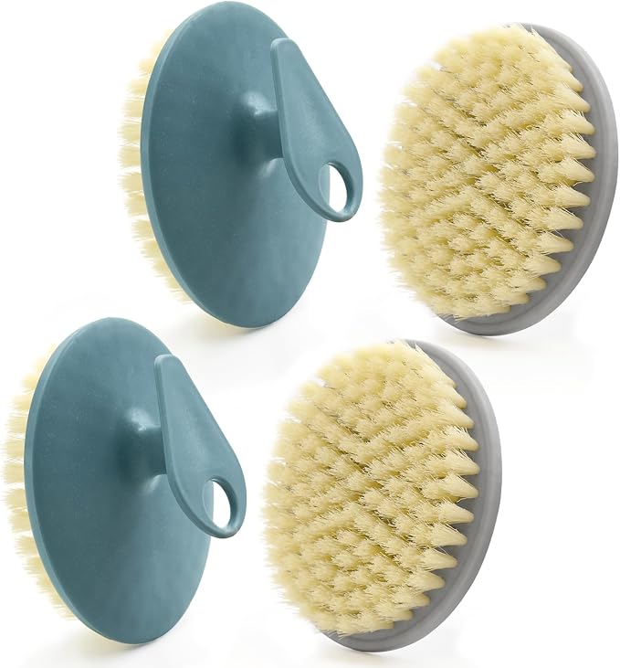 4 Pack Body Brushes, BEAUTAIL Gentle Exfoliating Shower Brush | Soft Bristle Body Scrubber for Sensitive Skin, Women & Men, Non-Slip Easy-Grip Handle, Durable Bath Brush (Blue+Gray)