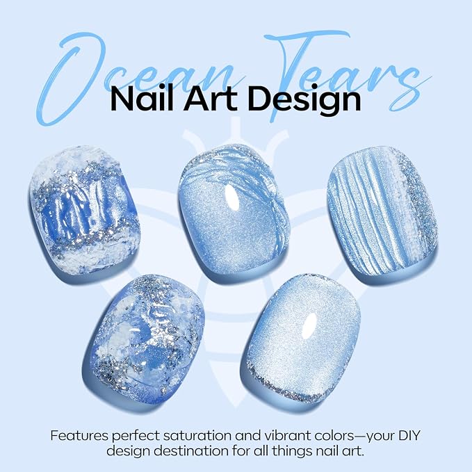 modelones Cat Eye Gel Nail Polish Set Glitter 6Colors Baby Blue Green