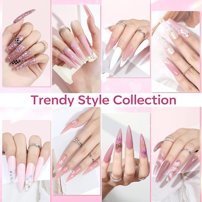 Modelones Poly Nail Gel Kit 8 Colors Rosy Pink with 48W UV/LED Lamp | Nail Extension Gel Complete Nail Art Tools Professional Starter Manicure Kit Supplies Rhinestone Glitters DIY at Home