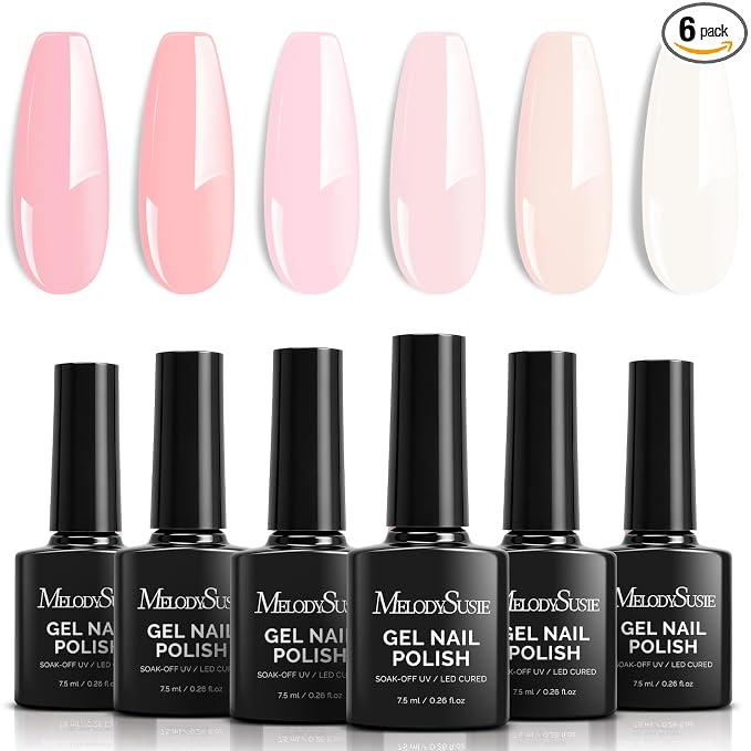 MelodySusie Pastel Pink Gel Nail Polish Set - 6 Colors Nude Pink Milky White Soak Off UV LED Gel Polish Gift for Women Nail Art Manicure Salon DIY Nail Design Decoration at Home