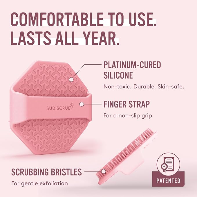 Sud Scrub® Antimicrobial Silicone Face Scrubber, 1 Pack, Gentle Face Exfoliator for Sensitive Skin, Eco Friendly Facial Cleansing Brush, Exfoliating Face Brush for Men and Women (Pink)