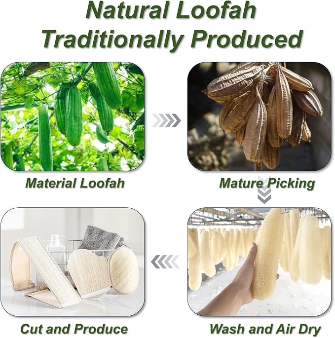 Natural Loofah Sponge, Exfoliating Body Scrubber for Men Women, Loofah with Handle, Exfoliating Back Scrubber for Shower Set, Deeply Clean & Invigorate Your Skin (3 pcs in Box)