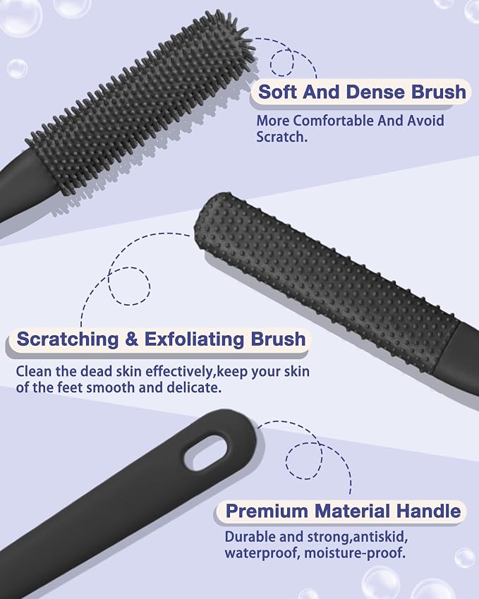 4 Pack Toe Cleaning Brush Set,Long Handle Bath Toe Brush Scrubber Bathroom for Seniors Elderly Men and Women (Black)