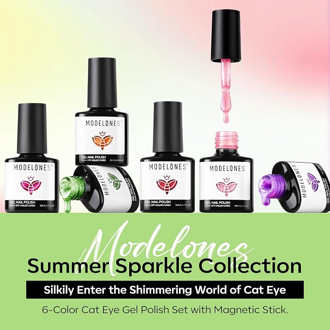 modelones Cat Eye Gel Nail Polish Set Neon 6Colors Red Hot Pink Green