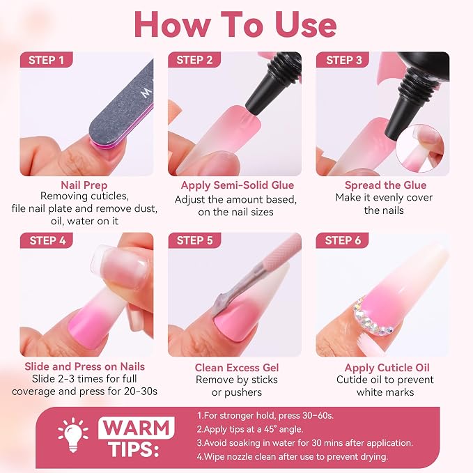 Makartt Press On Nail Glue: 10ML, 20s Air Dry, Semi Solid No Mess,Hema-Free | No UV Lamp Needed, Strong & Long-Lasting, Gap-Filling for Flat or Curved Nails, Adjustable for Beginners, Precise Control