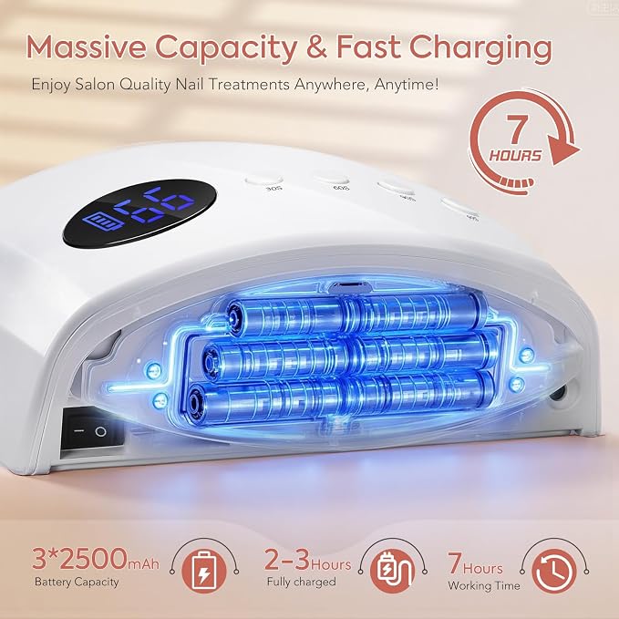 UV LED Nail Lamp, 72W Cordless Nail Dryer with 45 Beads and 4 Timers | Professional Fast Curing UV Light for Gel Nails with Smart Sensor, Retractable Foot Stand, Portable Handle for Salon & Home