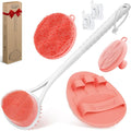 Silicone Back & Body & Face Scrubbers Set 4PCS, 15.35’’ Soft Back Scrubber for Dual-Side Usage, Easy-to-Hold Bath Glove Body Scrubber Face Scrubber for Good Foaming & Deep Cleaning(Pink)