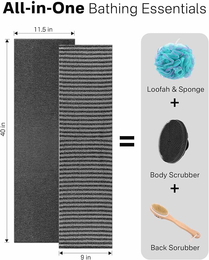 Yiclick Exfoliating Washcloth Towel, Back Scrubber for Shower for Women, Exfoliating Body Scrubber, Loofah Sponge Wash Cloth, Korean Japanese Exfoliating Shower Towel, Exfoliator Washer for Bath