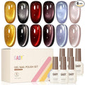 GAOY Glitter Cat Eye Gel Nail Polish Set 6 Colors with Magnet, Queen’s Code | Gemstone Nail Art, UV Lamp Required, Gold Burgundy Red Black Holographic, Christmas Holiday, DIY at Home Salon
