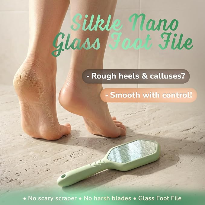 SILKLE Nano Glass Foot File - Foot Callus Remover for Feet & Foot Scrubber | Silicone Grip for Non-Slip Control - Foot Scrubber for Dead Skin, Heel Scraper for Cracked Heels & Foot Exfoliator - Green