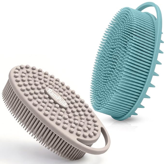 Silicone Body Scrubber – Dual-Sided Silicone Loofah for Shower, Set of 2 Soft Exfoliating Body Bath Shower Scrubber Loofah Brush Easy-to-Clean for Sensitive Kids Women Men All Kinds of Skin
