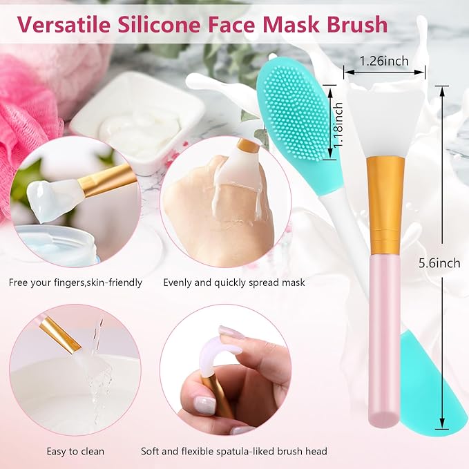 Yokilly Silicone Face Scrubber Kit: Exfoliator Blackhead Skin Care Tool | 5 Pcs Kit For 2 Exfoliating Lip Brush & Cleansing Brush & 2 Face Mask Exfoliator - Ultra-soft Silicone Deep-Cleans Pore