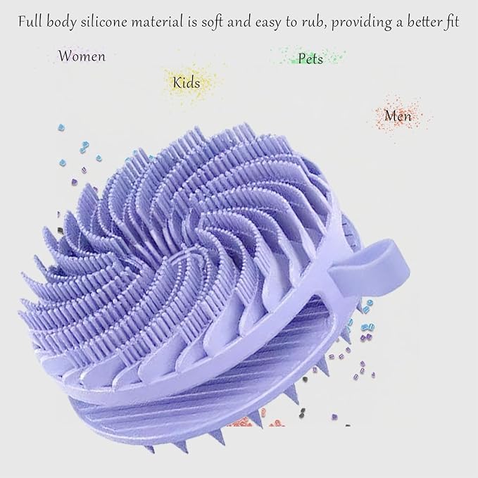 Double-Sided Silicone Body Scrubber Shower Bath Brush（Purple） | Handheld Cleansing Skin Brush for Sensitive Kids Women Men All Kinds of Skin