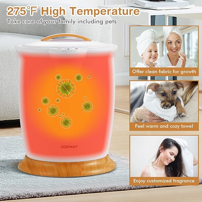 COSTWAY Bucket Style Towel Warmer,Fragrance Holder, Fits up to Two 40” x 70” Oversized Towels, Bathrobes, Blankets, Auto Shut Off, Luxury Towel Warmer for Bathroom, Spa