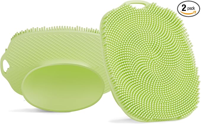 2 PCS Face Scrubber, Soft Silicone Face Exfoliator with Suction Cup for Man and Women Deep Skin Clean, Gentle Facial Cleaning Brush Suitable for All Sensitive Skin (Green)