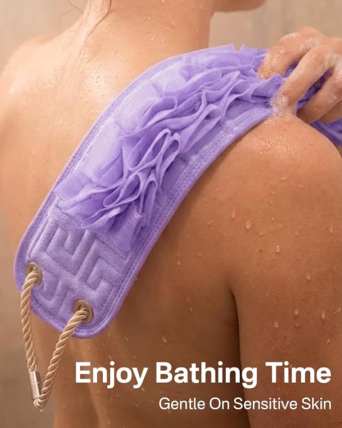 Yiclick Back Scrubber for Shower, Exfoliating Washcloth Towel with Handle, Body Scrubber Exfoliator, Bath Sponge Loofah Luffa, Back Washer Wash Cloth for Men Women, Korean Exfoliate Body Scrub