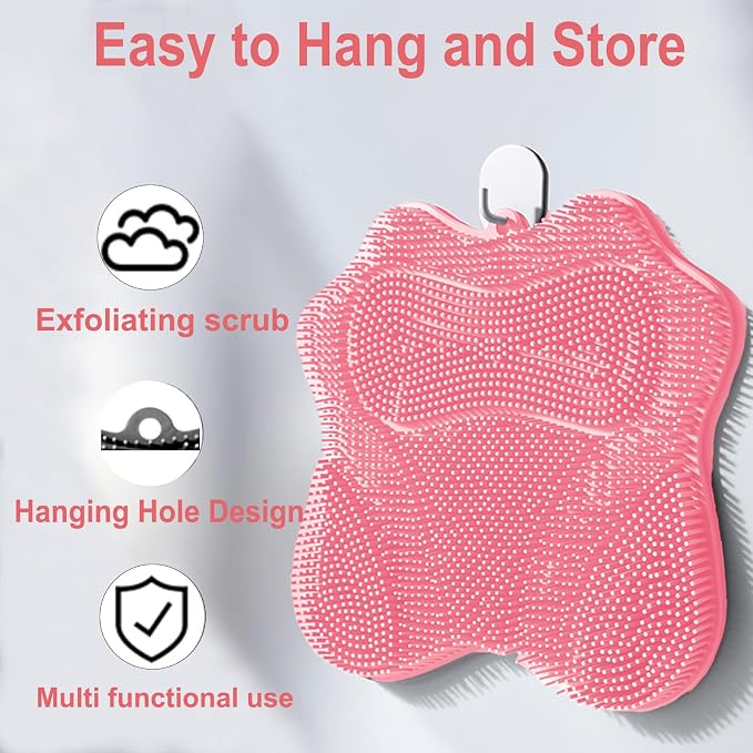 Shower Foot Scrubber, Shower Foot and Back Scrubber with Suction Cups, Shower Silicone Foot Washer for Exfoliating Massage（Pink）